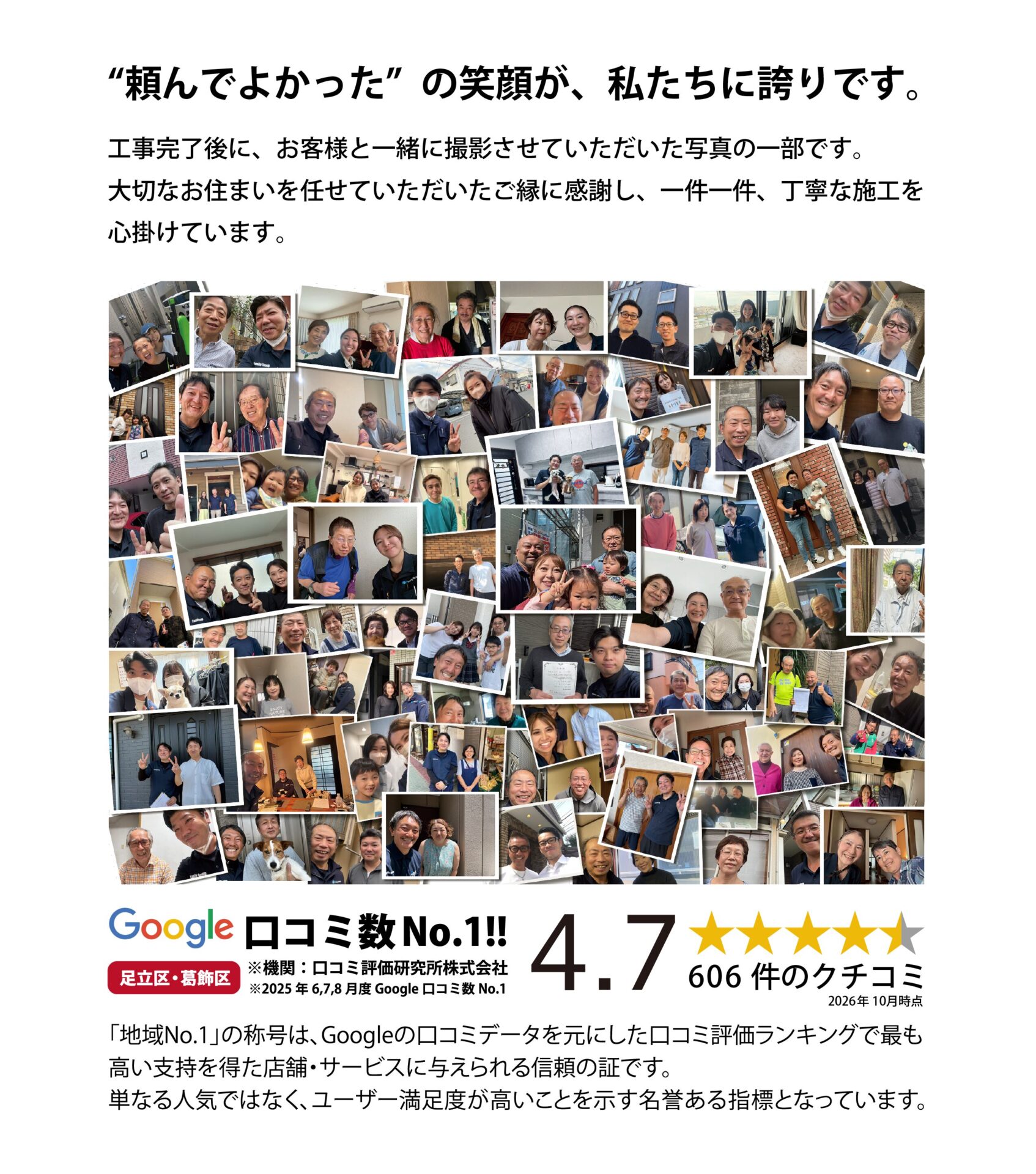 Google口コミ数No.1!!足立区・葛飾区